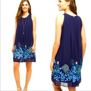 Navy Floral Border Sleeveless Mini Dress
